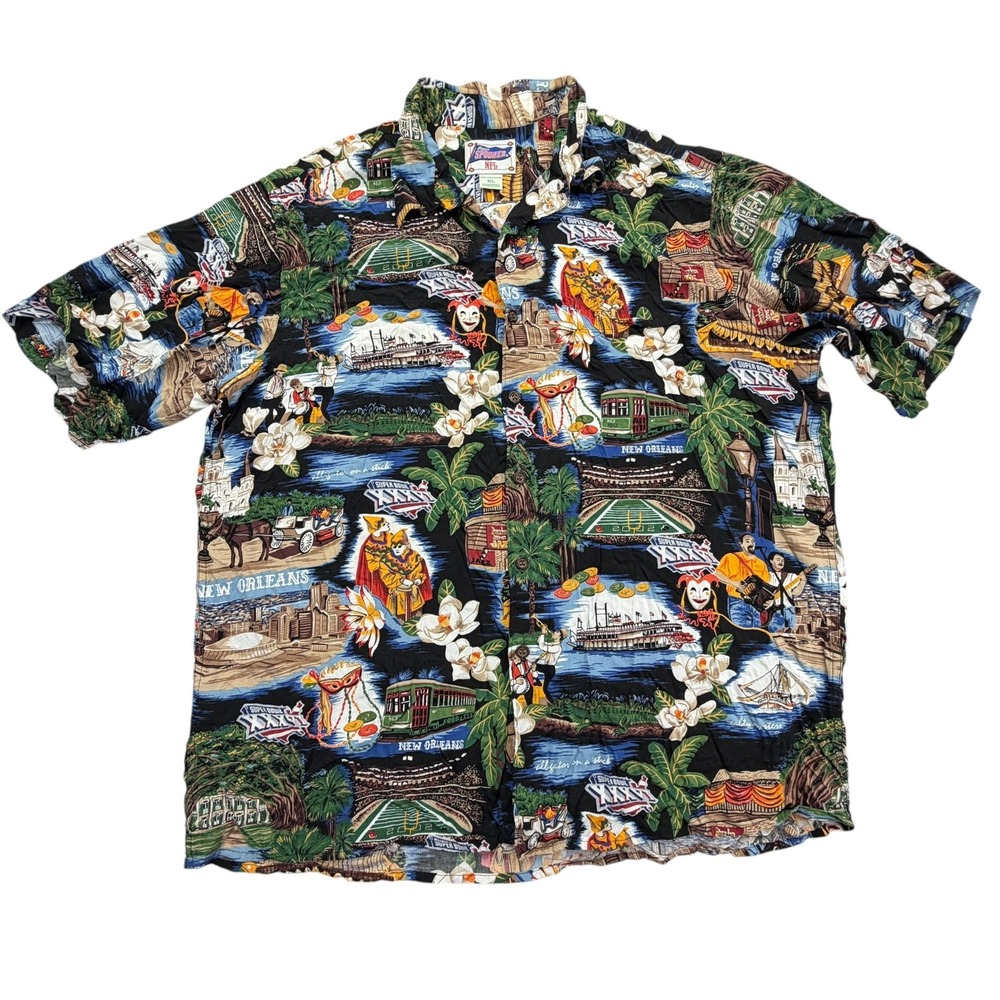 Reyn Spooner Hawaiian Shirt Mens XL NFL New Orleans Super Bowl 36 XXXVI Rayon